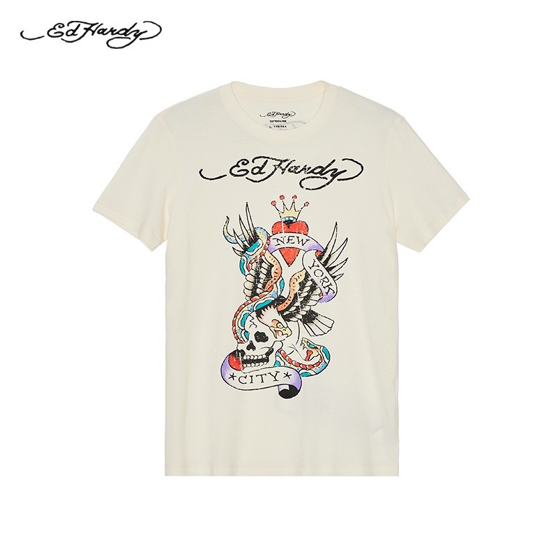 Ed Hardy เสื้อยืดแขนสั้นผู้ชายผ้าฝ้าย