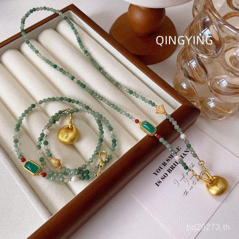 สร้อยคอแฮนด์เมดสไตล์จีนมาพร้อมหินธรรมชาติและลูกปัด ทรงสมัยเก่าแต่มีเอกลักษณ์ไทย 8GHW