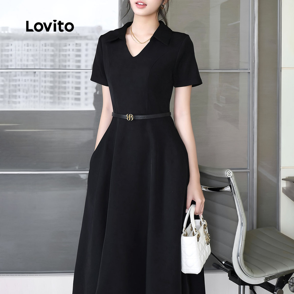 Lovito ชุดเดรสผู้หญิง สีดํา ดีไซน์ช่องใส่ของ คลาสสิก อเนกประสงค์ สําหรับฤดูใบไม้ผลิ/ฤดูร้อน รุ่น L138ED216 - รูปที่ 2
