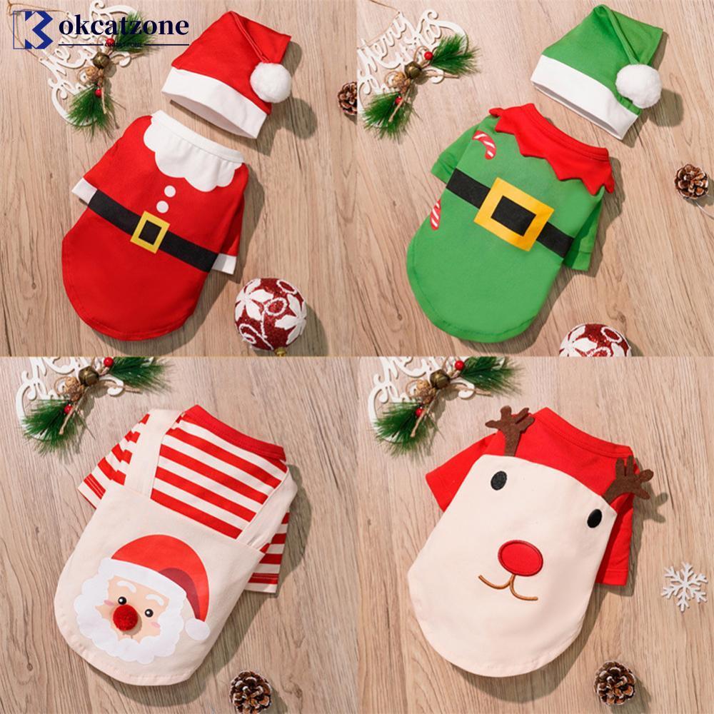 OKCATZONE M-2XL คริสต์มาสสัตว์เลี้ยงชุดคอสเพลย์เสื้อผ้าสุนัข Cat Party อย่างเป็นทางการชุดเสื้อผ้าสุน