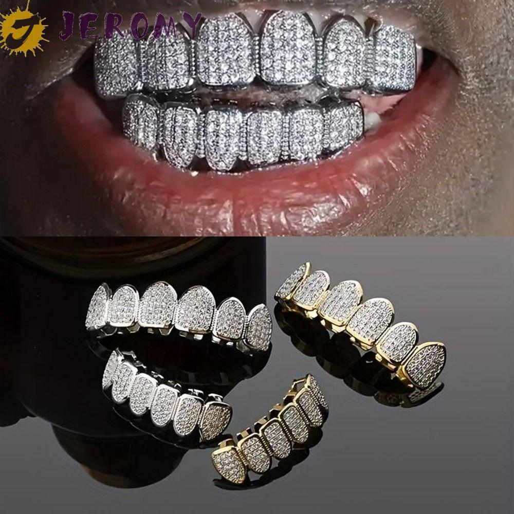 JEROMY Hiphop ฟัน Grillz, การออกแบบที่ถอดออกได้ Rhinestone ฟัน Grillz ชุด, แฟชั่น Hip Hop Hollow Cha