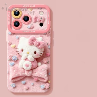 ใช้งานร่วมกับ iPhone 17 16 15 14 13 12 11 Pro Max X Xr Xs Max 7 8 Plus SE2020 เคสโทรศัพท์การ์ตูนน่ารักขนาดใหญ่สีชมพูตุ๊กตาโบว์ Cat + Lanyard นุ่มปกหลัง