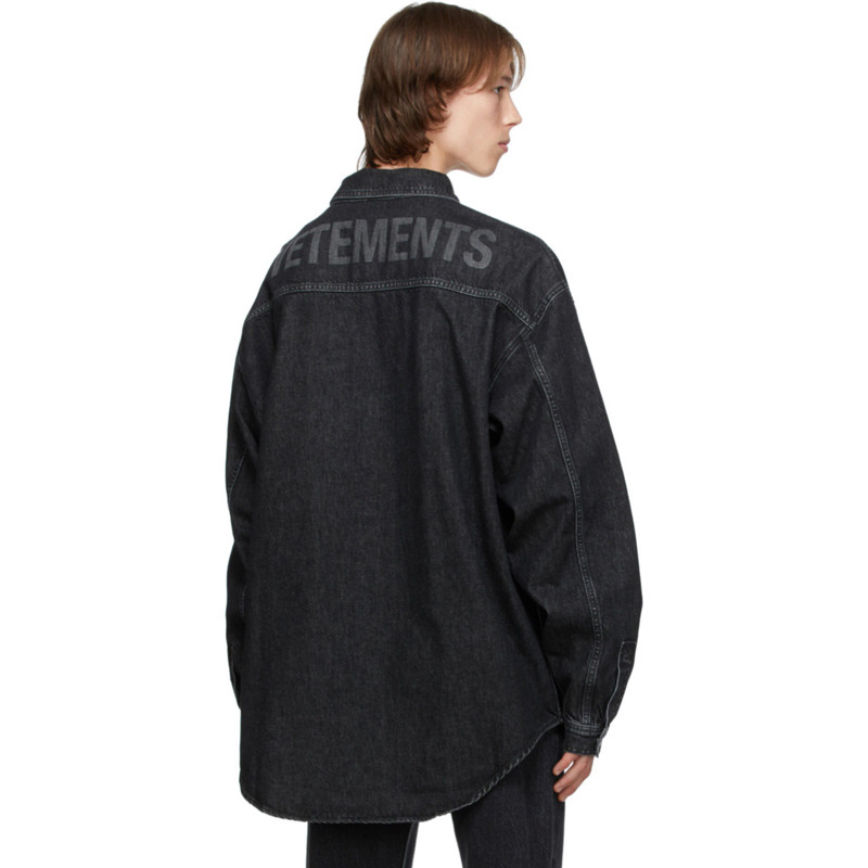 VETEMENTS เสื้อเชิ้ตยีนส์สไตล์ยุโรป American Street สีดำ ทรงหลวมใส่สบาย