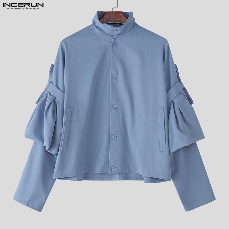 INCERUN ผู้ชายเกาหลี Niche Design Stand Neck แขนยาว Bowknot Design Button Up เสื้อแข็ง ราคา ถูกที่สุด ดีลบีเคเค แกลเลอรีภาพที่ 7