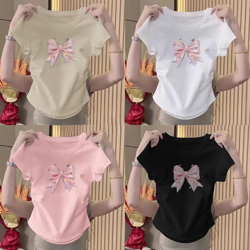 แบรนด์เสื้อยืดลายโบว์สไตล์เกาหลีสำหรับสาวอวบ ต้อนรับซัมเมอร์ ไซส์ S-XL ครอบคลุมทุกสัดส่วน แขนสั้นสุดเก๋ เนื้อผ้าใส่สบายส
