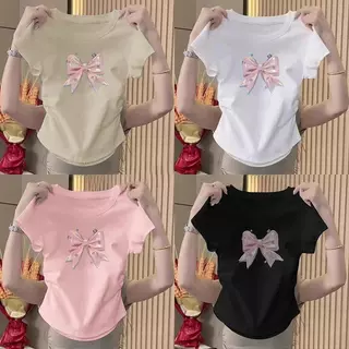 แบรนด์เสื้อยืดลายโบว์สไตล์เกาหลีสำหรับสาวอวบ ต้อนรับซัมเมอร์ ไซส์ S-XL ครอบคลุมทุกสัดส่วน แขนสั้นสุดเก๋ เนื้อผ้าใส่สบายส