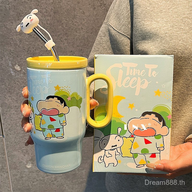 Crayon Shin-Chan Co-Branded Mug ใหม่หญิงถ้วยน้ํามูลค่าสูงถ้วยกาแฟสํานักงานเซรามิคถ้วยน้ําความจุขนาดใหญ่