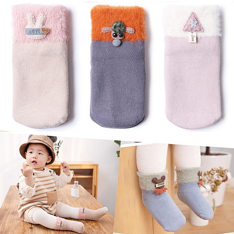 (ผ้าฝ้าย) เล็กน้อย ขน ถุงเท้าเด็ก-3ปี / หนาวัสดุนุ่มถุงเท้าเด็กเด็กทารกเด็กหญิงเสื้อยืด 0-3 6-12 0-6 1-2 เดือน