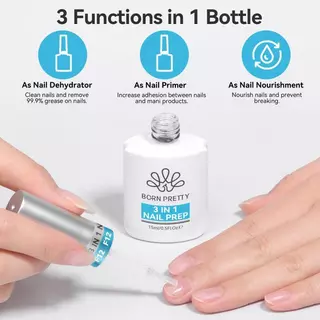 【Local】BORN PRETTY 3 IN 1 เล็บ Prep Dehydrator และ Primer บํารุงปกป้องเล็บ Long-Lasting Nail Care เจลโปแลนด์ไม่จําเป็นต้อง UV LED โคมไฟ 15ml
