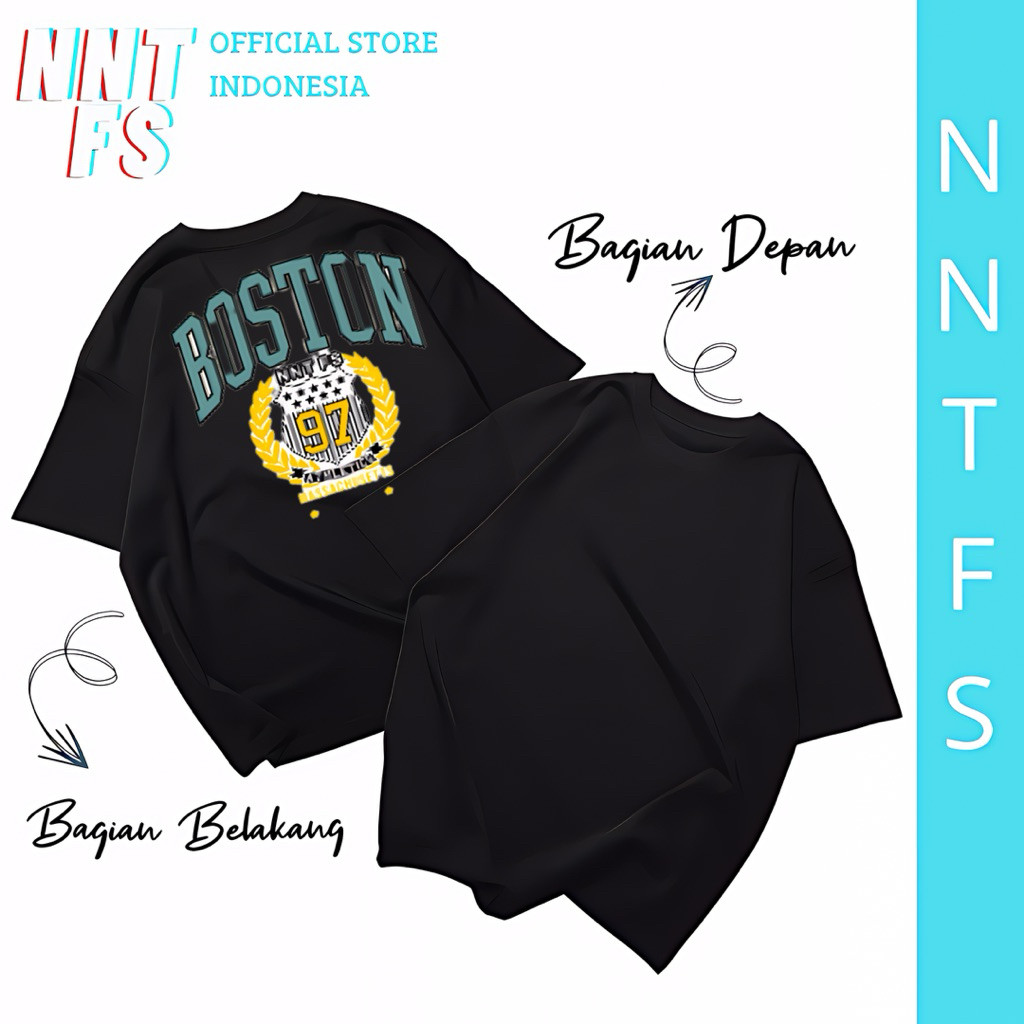 MERAH NNNTFS เสื้อยืดผู้ชาย Semi Cotton 24s Mens Top - Boston 97 Black Navy Red White