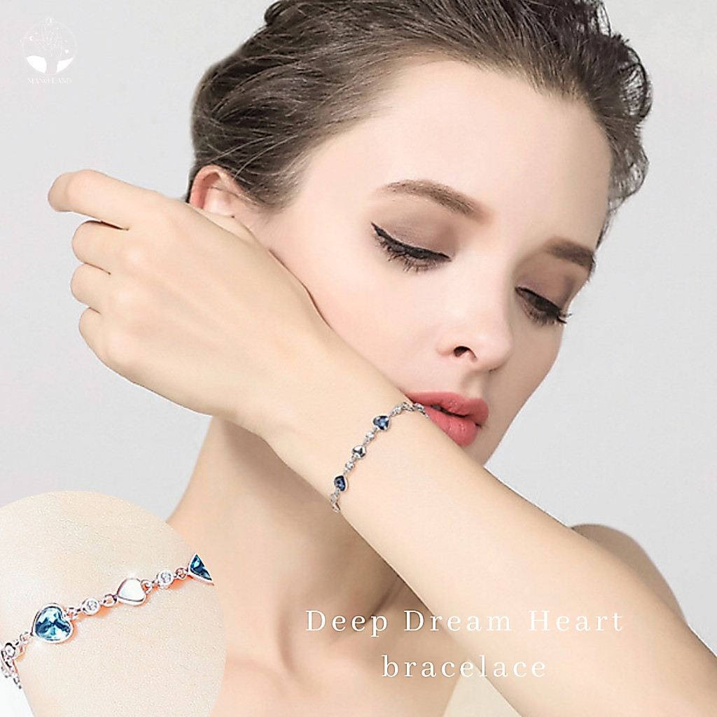 MNL💗Deep Dream Heart สร้อยข้อมือแฟชั่นหัวใจ สีน้ำเงิน เครื่องประดับเงินแท้ เพชรสีฟ้า ไม่ลอกดำ มินิมอล ของขวัญ น่ารัก