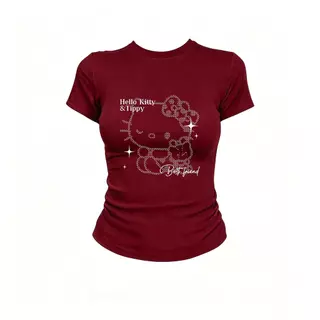 เสื้อยืดแขนสั้นพิมพ์ลายสไตล์อเมริกัน ดีไซน์ใหม่สำหรับผู้หญิงรับซัมเมอร์ ทรงเข้ารูป กระชับสัดส่วน เนื้อผ้ายืดหยุ่น