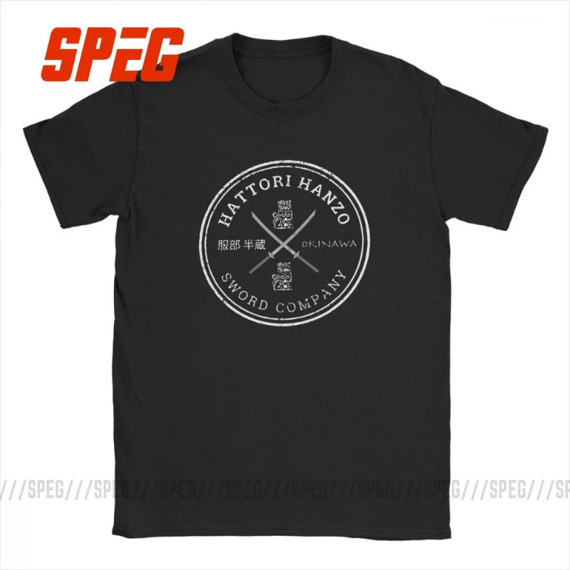codHattori Hanzo Sword Kill Bill okinawa T Shirt Men's Pure Cotton Vintage T-Shirts samurai kamon japan Short Sleeve Clo