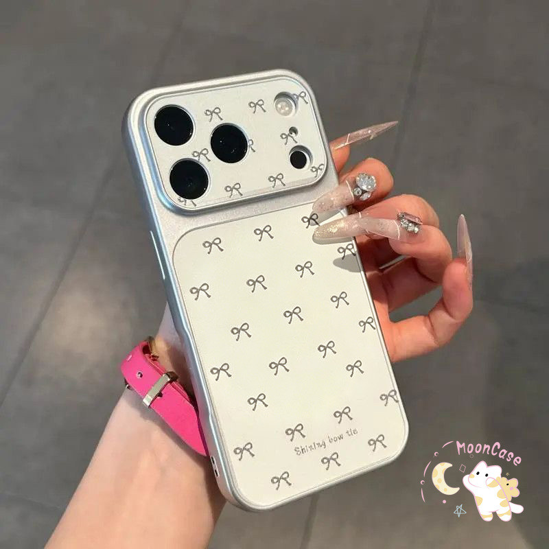 สำหรับ iPhone 15 14 11 13 17 16 12 Pro Max 15 16 14 Plus เคสโทรศัพท์หน้าต่างใหญ่ ลายโบว์เต็มพื้นสไตล์นุ่มนวล