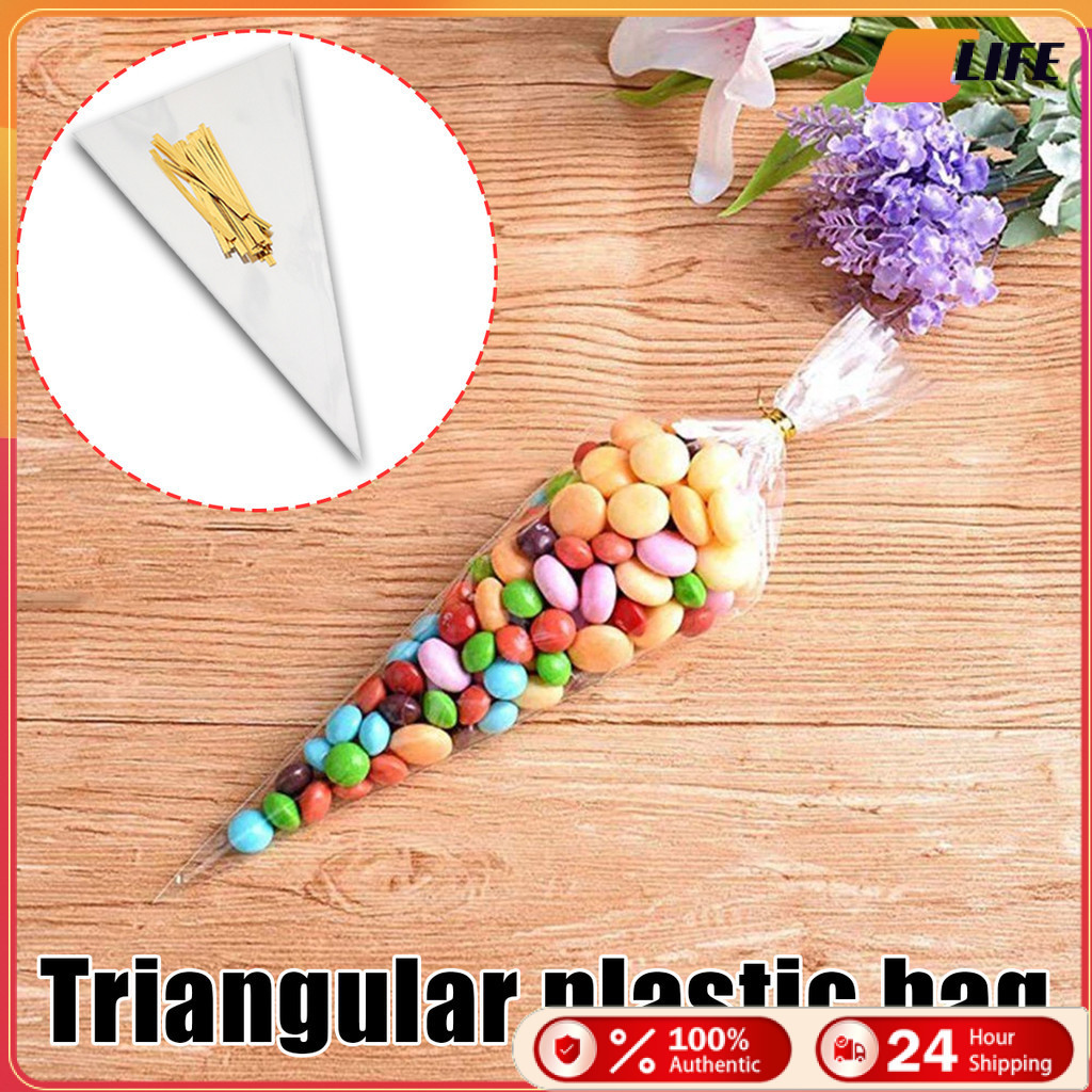 เก็บเงินปลายทาง！50ชิ้น ถุงพลาสติกใสใส่ขนมคุกกี้ ขนมปัง Diy แบบสามเหลี่ยม