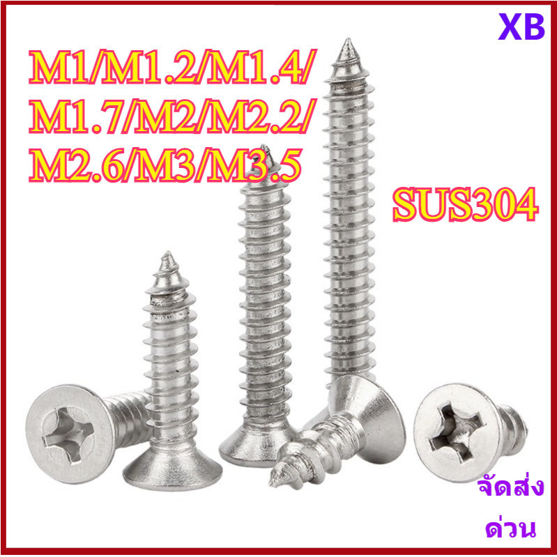 SUS304, สกรูแตะตัวเองหัวแฉก, สกรูหางแหลมหัวแบนแบบไขว้ M1/M1.2/M1.4/M1.7/M2/M2.2/M2/M3/M3.5-XB-ZZ-2