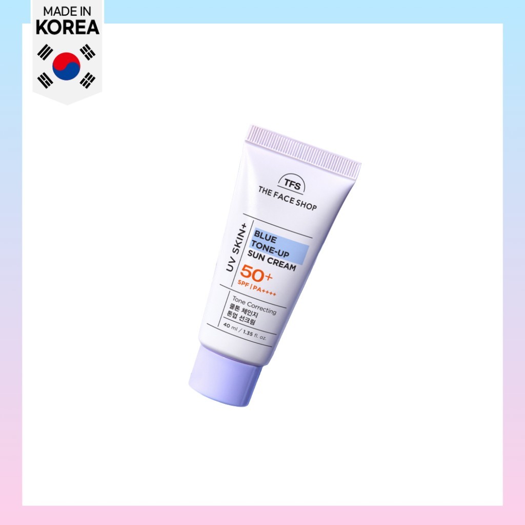 THE FACE SHOP [ร้านหน้า] UV Skin+ Blue Tone-Up Sun Cream, 40ml, 1pc / Korean Tone-Up Cream / Blue Ti