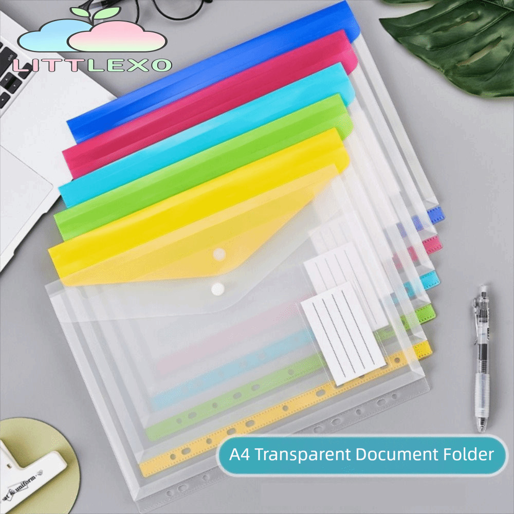 LITTLEX 6 pcs Binder Folders, A4 Binder Pocket, Simple Design 6 สีซองจดหมายขนาดใหญ่ความจุ Punched กระเป๋า Home Office