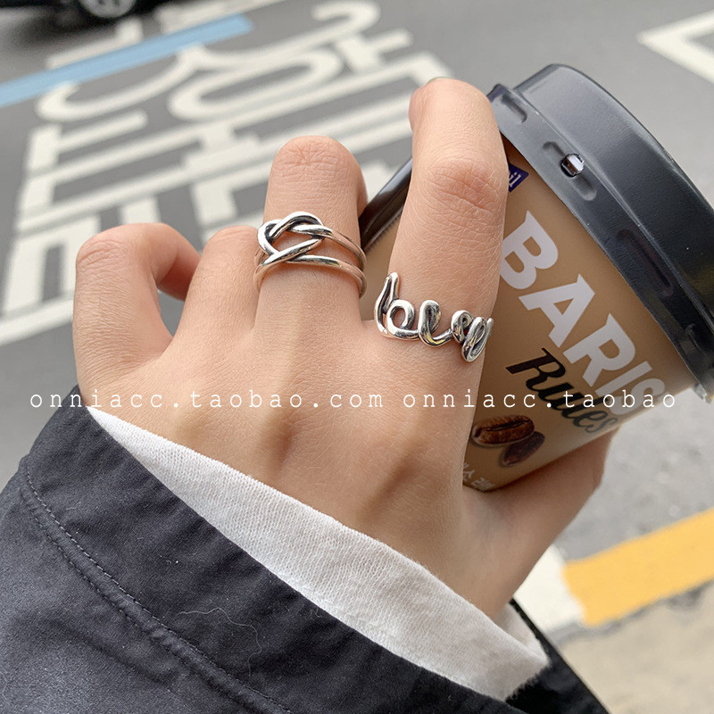 Dongdaemun Heart-Shaped Love Love แหวนหญิงแหวนนิ้วชี้ Retro บุคลิกภาพโอ้อวด OO3V