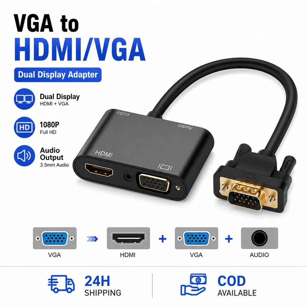 สามในหนึ่งตัวแปลง VGA เป็น HDMI - พร้อมกับเสียง 3.5 มม. + เอาท์พุต VGA คู่อินเตอร์เฟซเมนเดอร์บอร์ดความละเอียดสูง