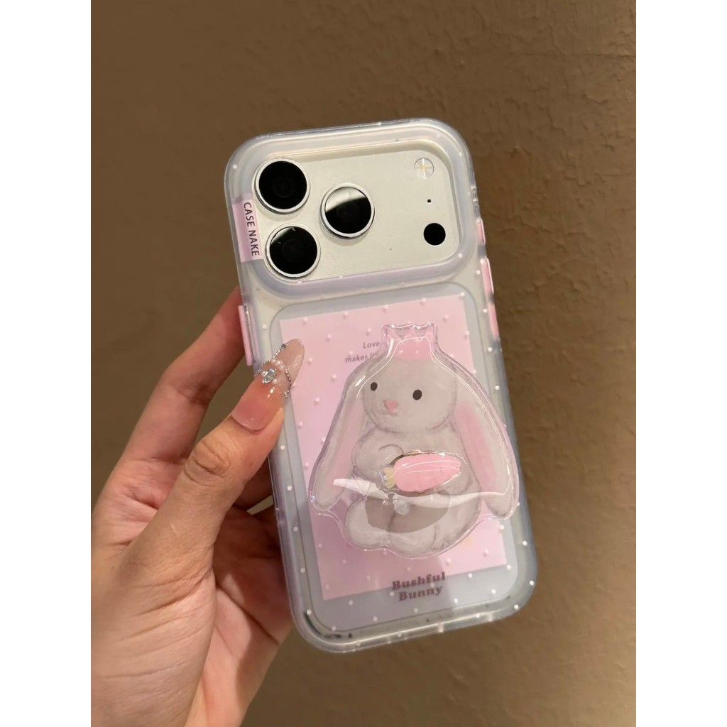 เคสโทรศัพท์โปร่งใสกระต่ายลูกสุนัขกันกระแทกสไตล์น่ารักสําหรับ iPhone 17 Pro Max 16 Pro Max 15 Pro Max 14 Pro Max