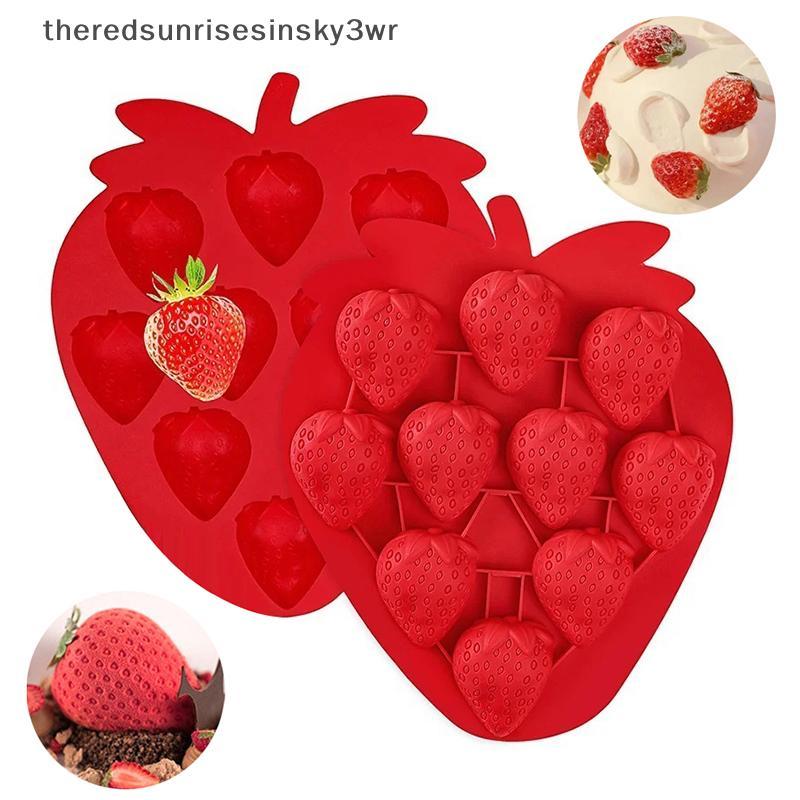 (the) สตรอเบอร์รี่ถาดน้ําแข็งสตรอเบอร์รี่ซิลิโคน Moulds สําหรับช็อกโกแลตขนมเค้ก Cupcake สบู่เบเกอรี่ Jello คุกกี้ขี้ผึ้ง Crayon Melts (TH)