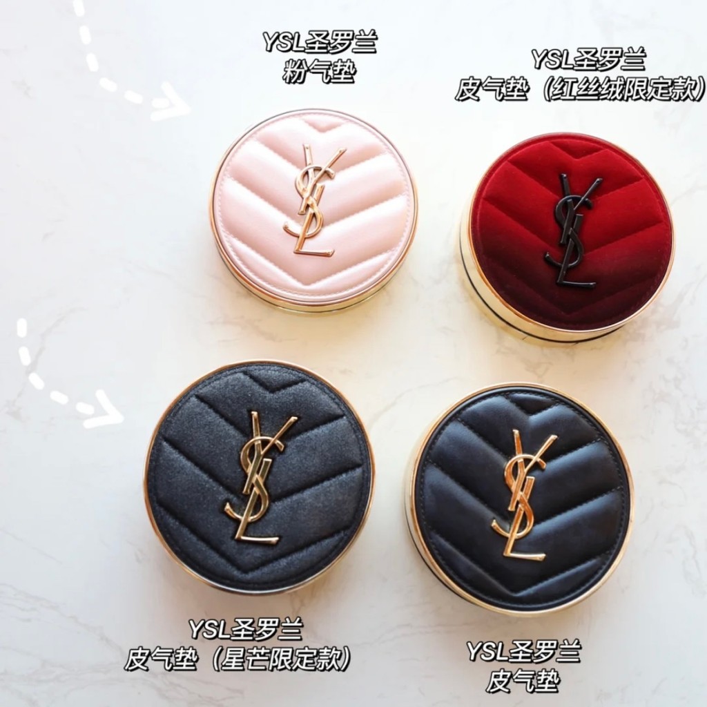 ของแท้ ysl Air Cushion Saint Laurent สีชมพู Air Cushion เงิน/หนัง Air Cushion หนัง Feather Marble ถา
