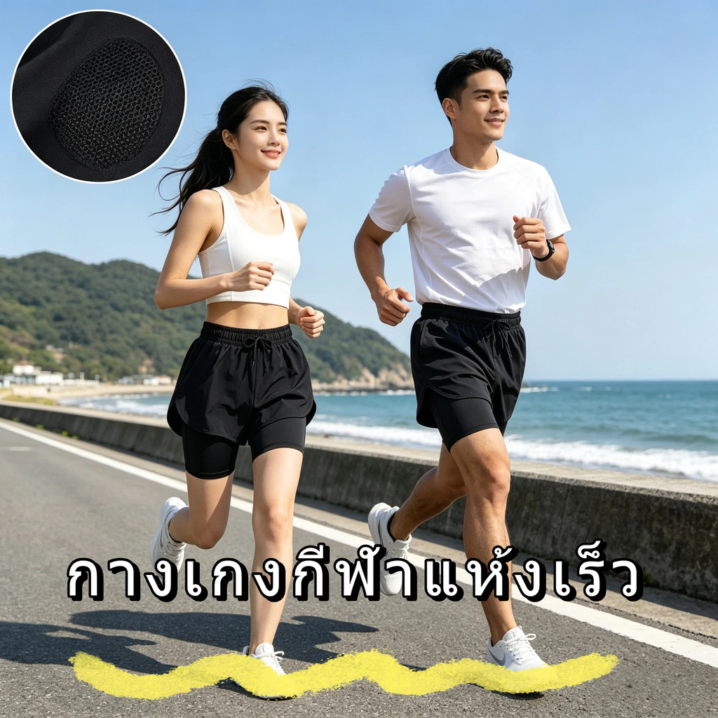 กางเกงกีฬาสองชั้นแห้งเร็ว เหมาะวิ่ง ว่ายน้ำ ฟุตบอล ฟิตเนส สวมใส่เทศกาลสงกรานต์ สต็อกพร้อมกรุงเทพ