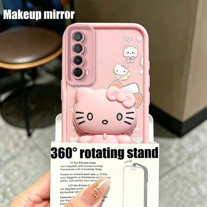 เคสสําหรับHuawei y7a 2021 เคสโทรศัพท์Softcaseซิลิโคนกันกระแทกปกดีไซน์ใหม่ความงามพร้อมที่วางแมวน่ารักสีชมพูสําหรับสาวJTTYKTM1