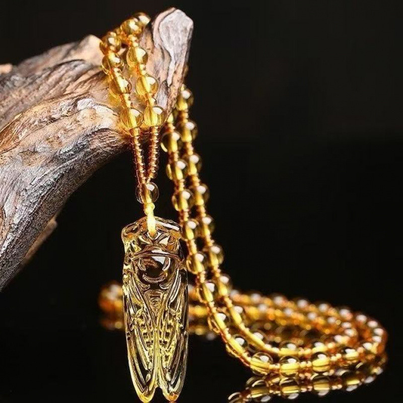ใหม่ Citrine Cicada จี้ Wenchang ความรู้สร้อยคอผู้ชาย Benming ปีหยก Cicada Golden Cicada จี้สุภาพสตร
