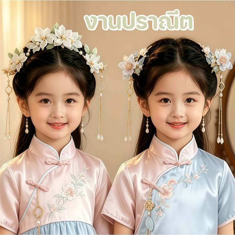 เครื่องประดับสไตล์จีน ชุดเครื่องประดับผม ต่างหู กิ๊บติดผม งานปราณีต เด็ก ผู้ใหญ่ แมทช์กับชุดฮั่นฟู