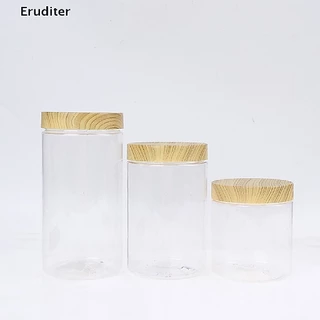 (Eruditer) ขวดโหลพลาสติกเปล่า พร้อมฝาปิดไม้เทียม