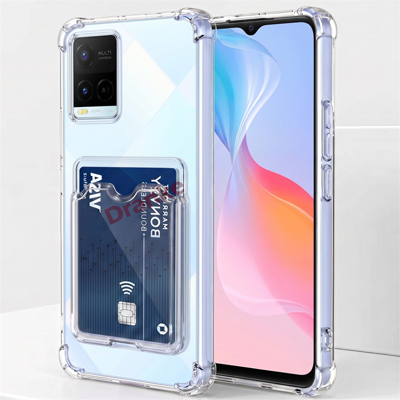 สําหรับ Vivo Y21t V2135 V2131 ยืดหยุ่นกึ่งโปร่งใสซิลิโคน Anti-Yellowing กรณีบัตรเครดิตเงินสดสล็อตแขน