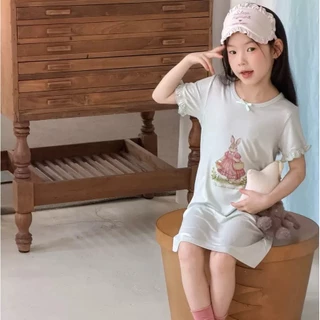 PRETTY BABY ชุดนอนเด็ก เดรสกระโปรง แขนระบาย ลายกระต่าย(2324)