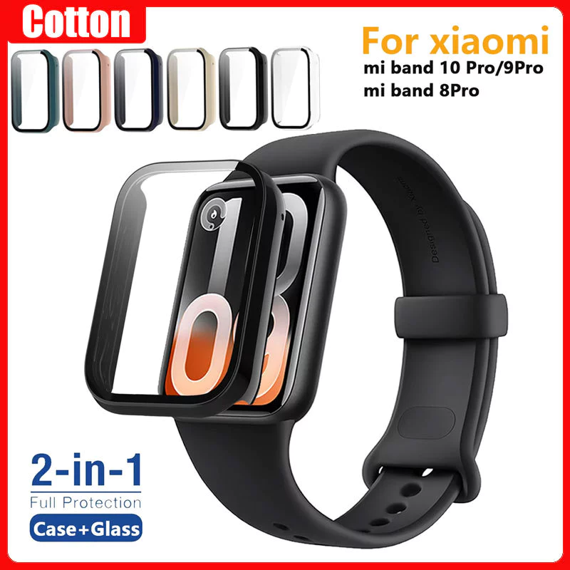 เคสพีซี + กระจกสําหรับ Xiaomi Mi Band 10 Pro เคสป้องกันกระจกนิรภัยป้องกันหน้าจอสําหรับ Mi Band 9Pro 8Pro อุปกรณ์กันชน