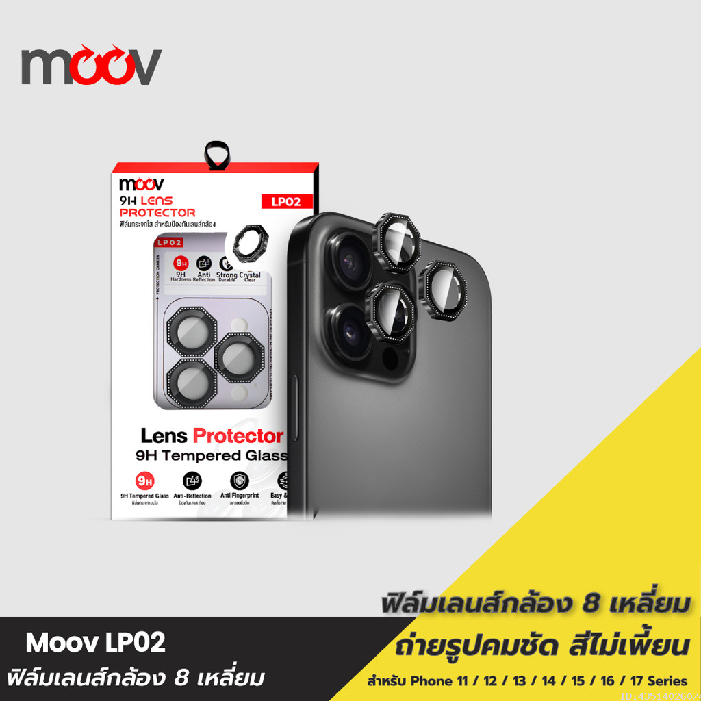 [ส่งไว] Moov LP02 ฟิล์มเลนส์กล้อง สำหรับไอโฟน 17 Pro Max 17 Air 17e 16 Pro 16e 15 Plus 14 13 ทรง 8 เหลี่ยม