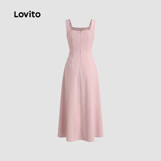 Lovito สง่างาม เดรส โบว์หน้า สีชมพู สําหรับผู้หญิง ฤดูใบไม้ผลิ/ฤดูร้อน เกาหลี อินเทรนด์ L179AD044
