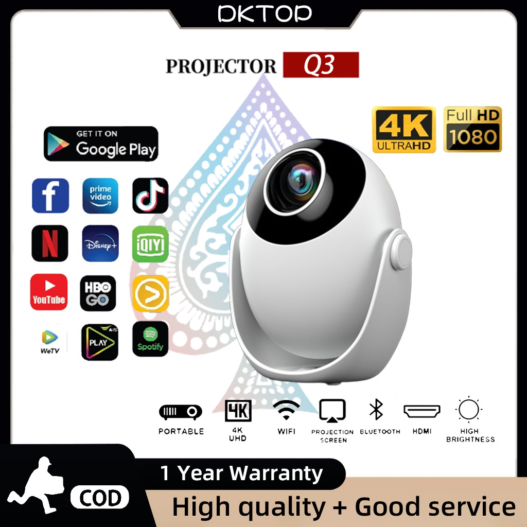 โปรเจคเตอร์ Q3 ไฟฟ้าโฟกัส 1280*720P Anroid 14.0 โปรเจคเตอร์แบบพกพาในตัว APPS Wifi 6 และบลูทูธ 5.4 โป