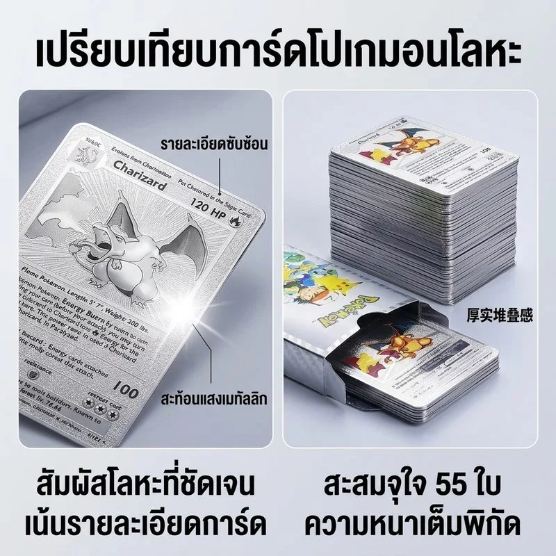 การ์ดโปเกมอน ฟอยล์ทอง ภาษาอังกฤษ ชุดสะสม 55 ใบ การ์ดโลหะ โปเกมอน การ์ดเกม เทรดดิ้ง thumbnail 4