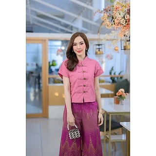 เสื้อคอจีนผ้าฝ้ายเชียงใหม่ สีพื้นแขนสั้น