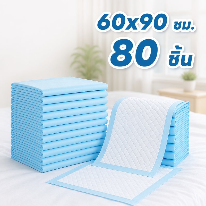 แผ่นรองซับฉี่ ผู้ใหญ่ แบบใช้แล้วทิ้ง 80ชิ้น กันรั่ว ซึมซับเร็ว สำหรับเตียง รถเข็น หลังคลอด