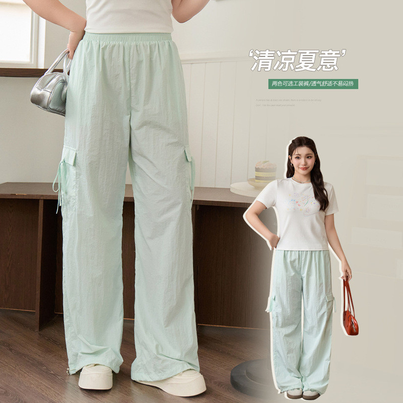 สไตล์เกาหลีหลวมเอวสูง Laced-Up Overalls กางเกงขากว้างผู้หญิงฤดูร้อนไขมันมม.ขนาดใหญ่ครอบคลุมไขมัน Sli