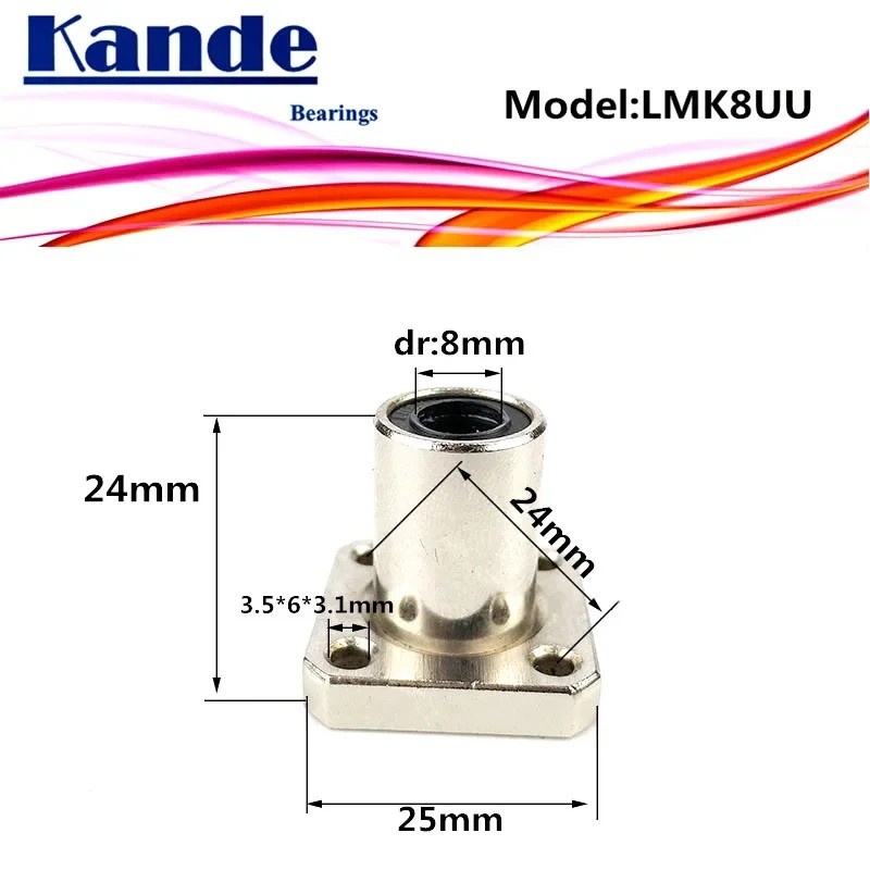 2PC Kande LMK8UU LMK10UU LMK12UU LMK16UU LMK20UU LMK25UU LMK30UU LMK35UU Square Flange Linear Bearin