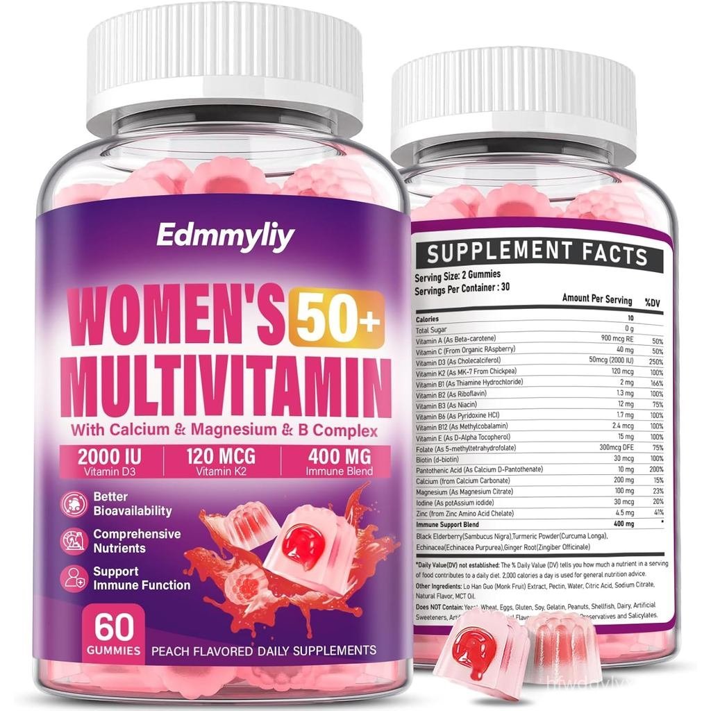 Womens Multivitamin Gummy 50 and Over - Chewable Multi Vitamin A, C, D3, E, K2 & B Complex, Folate, 