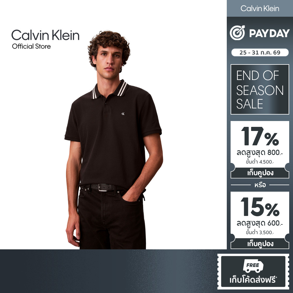 CALVIN KLEIN เสื้อโปโลแขนสั้นผู้ชาย Monogram Logo Pique ทรง Regular รุ่น 4RC276G UB1-สีดำ