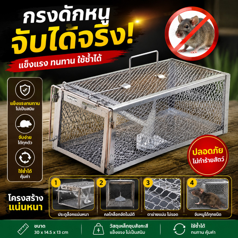 COD กรงดักหนูสปริง กรงดักหนูโครงหนา วัสดุโลหะแข็งแรง ใช้ซ้ำได้ กับดักหนูไว ติดตั้งง่าย สำหรับบ้าน โรงนา และโกดัง