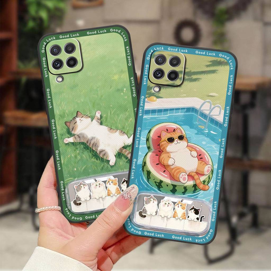 น่ารักเย็บปักถักร้อยเคสโทรศัพท์สําหรับ Samsung Galaxy A22 4G/SM-A225F Dirt-proof Full wrap ผ้า Patch