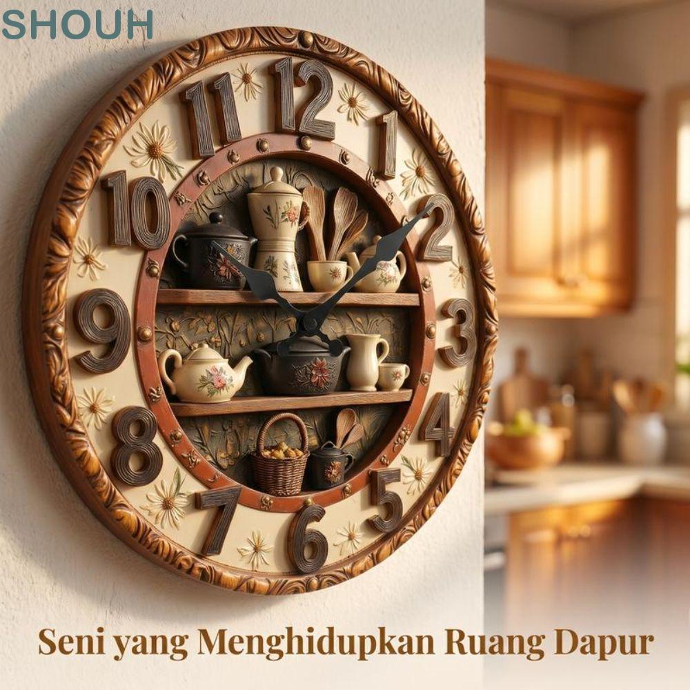 SHOUH นาฬิกาแขวนตกแต่ง, ไม้ไม่ติ๊กขนมธีมนาฬิกาแขวน, Creative 2D แบนเงียบกวาดการเคลื่อนไหวตกแต่ง Timepiece Home Office Decor