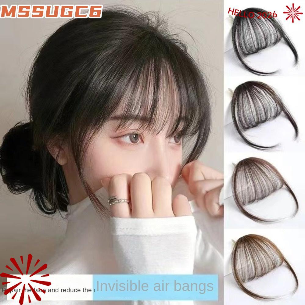 MSSUGC6 Mini Fake Bangs,สําหรับสาวผู้หญิง Air Bangs Hairpiece, สีดําสีน้ําตาลสังเคราะห์ Hairpiece Ex