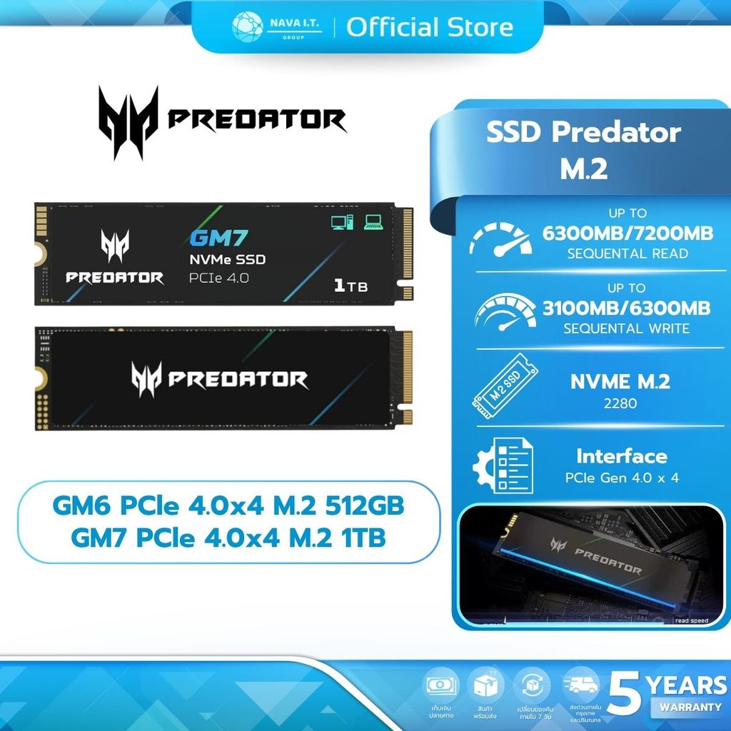 (มีส่งด่วน) SSD Predator GM6/GM7 PCIe 4x4 M.2 512GB 1TB รับประกัน 5 ปี